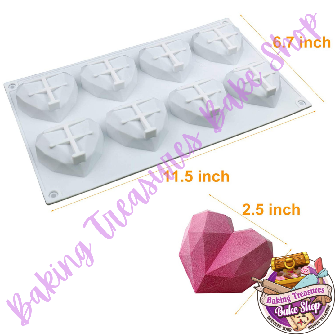 Pastry Tek Silicone Diamond Heart Baking Mold - 8-Compartment - 10 count box