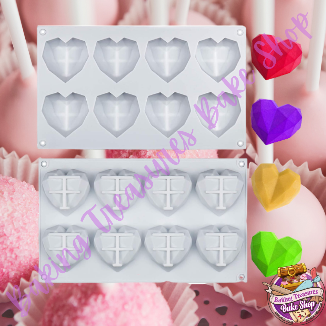 8-Cavity Geometric Heart Shaped Cake and Candy Mold - Yummy Gummy Molds
