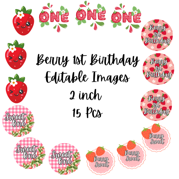 Berry 1st Birthday 2 inch Edible Images