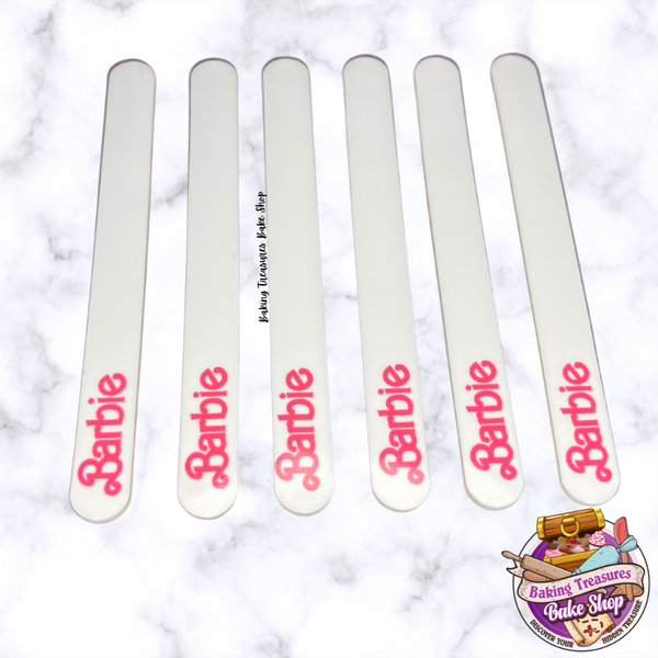 Barbie Acrylic Popsicle Sticks - White & Hot Pink 6 ct
