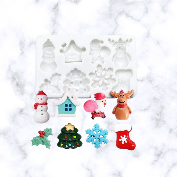 Christmas  Holly & Snowman Silicone mold