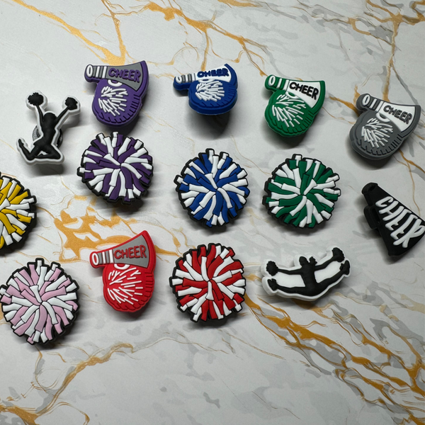 Cheer themed shoe charms for your crocs popular cheerleader shoe charms croc compatible pompom shoe charms