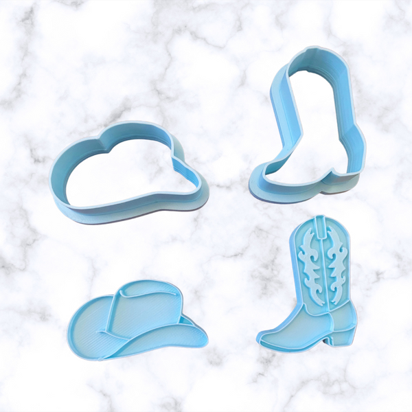 Cowboy Boot and Hat cookie cutter and Stamp Set