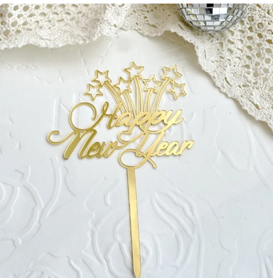 Gold Glitter Happy New Year Acrylic Cake Topper