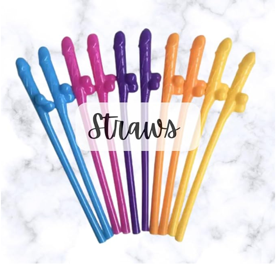Adult Novelty Party Brightly Coloured Willy Straws Adult Novelty Party Favors