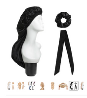 3Pcs Elastic Wide Edge Satin Bonnet Long Hair Hat Sleeping Hats Wrap Night Cap Hair Care Bonnet for Women Men Unisex Cap in Black Only
