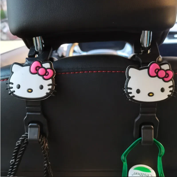 2Pcs HK Kitty Auto Headrest Hook Kawaii Car Back Seat Organizer