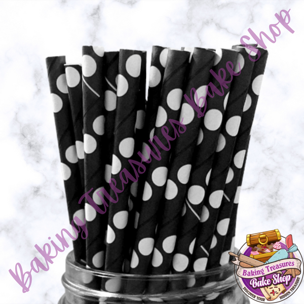 Black  W/ polka dot  paper straws*