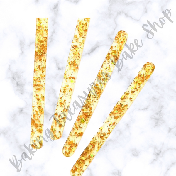 Flake Glitter Acrylic Popsicle Sticks- Gold