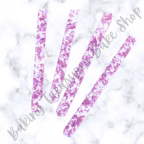 Flake Glitter Acrylic Popsicle Sticks- Lavender