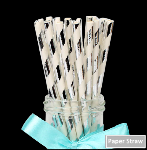 SILVER STRIPES Paper Straws*