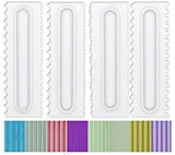 Comb and Icing Smoother Set of 4 Pack PLUS 2 MORE CAKE TOOLS Decorating Mousse Butter Cream Cake Edge Tools, Plastic Sawtooth Cake Scraper Polisher 8 Design Textures-White