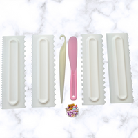 Comb and Icing Smoother Set of 4 Pack PLUS 2 MORE CAKE TOOLS Decorating Mousse Butter Cream Cake Edge Tools, Plastic Sawtooth Cake Scraper Polisher 8 Design Textures-White