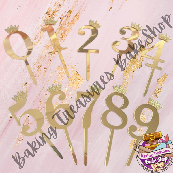 Acrylic Numbers  Crown Cake Topper  Gold*
