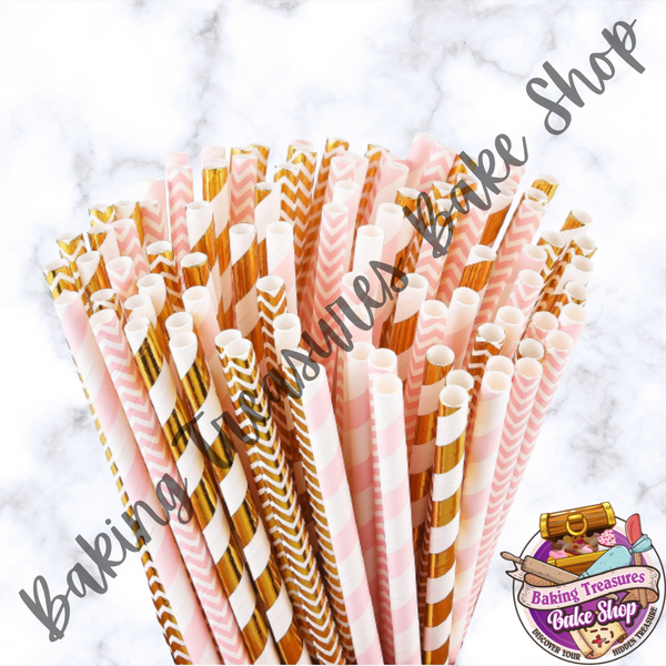 ASSORTED PINK & GOLD Paper Straws*