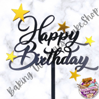 Black Star Happy Birthday Cake topper*