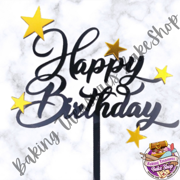 Black Star Happy Birthday Cake topper*